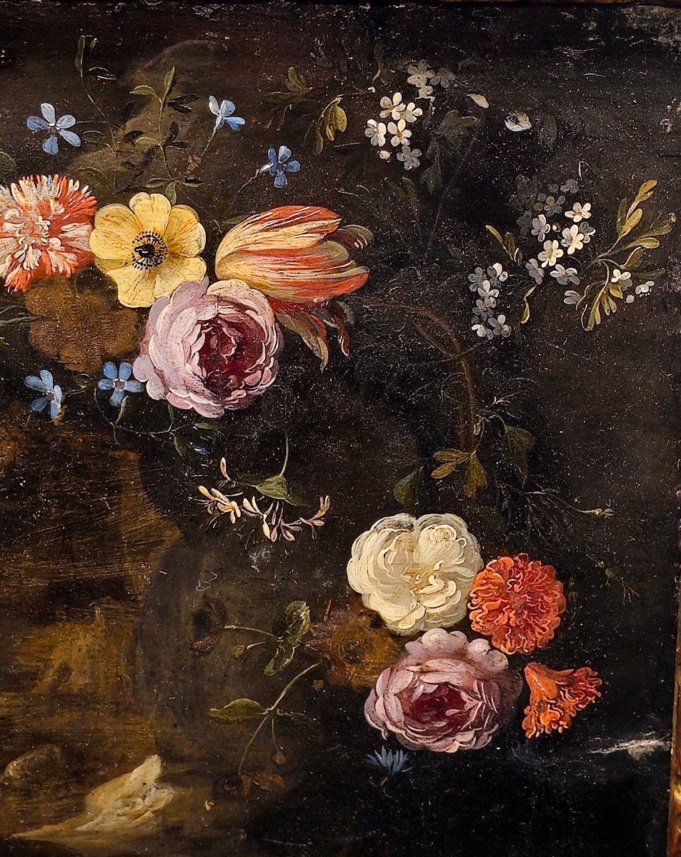 Daniel Seghers – San Giovanni Battista nel deserto entro ghirlanda floreale, olio su rame-photo-4