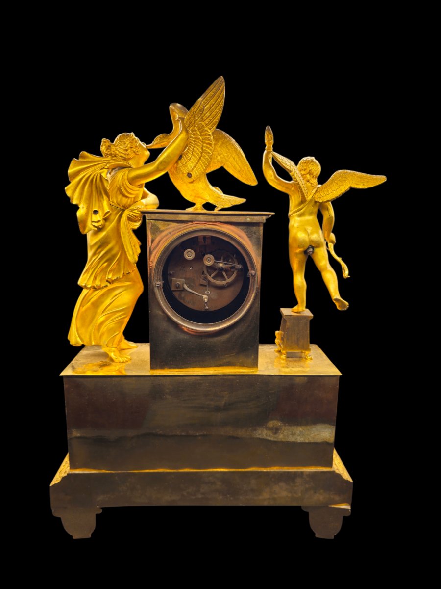Pendola Leda e il Cigno Impero in Bronzo Dorato al Mercurio, Francia Inizi XIX Secolo-photo-4