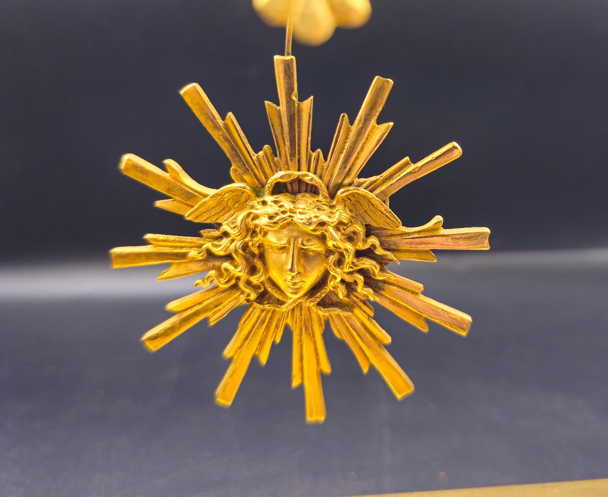 Orologio Impero Retour d’Égypte a Scheletro con Cariatidi in Bronzo Dorato a Fuoco-photo-2