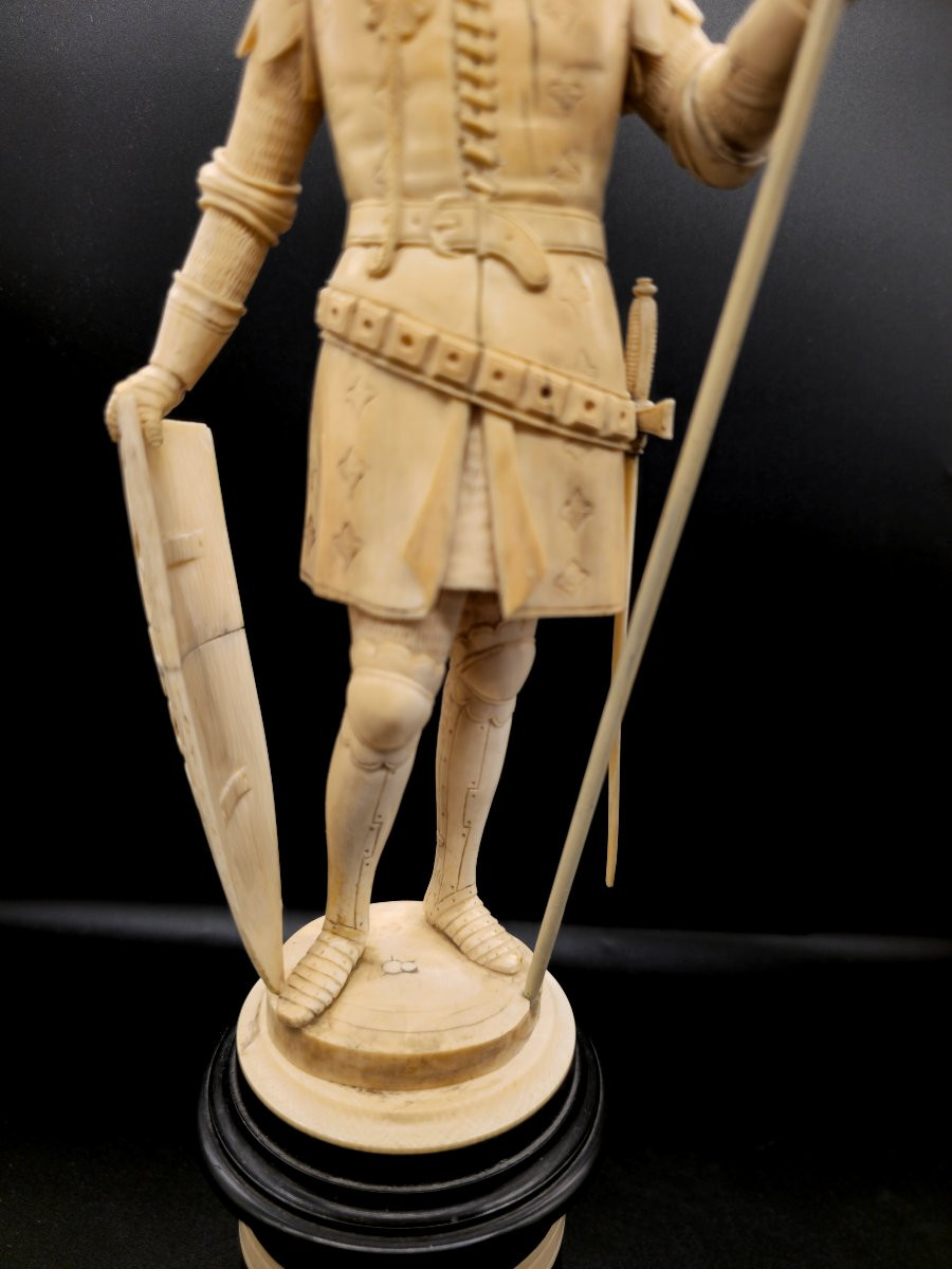 Nobiluomo in Armatura, Intaglio Tedesco in Avorio con Base in Ebano e Avorio, XIX Secolo-photo-1