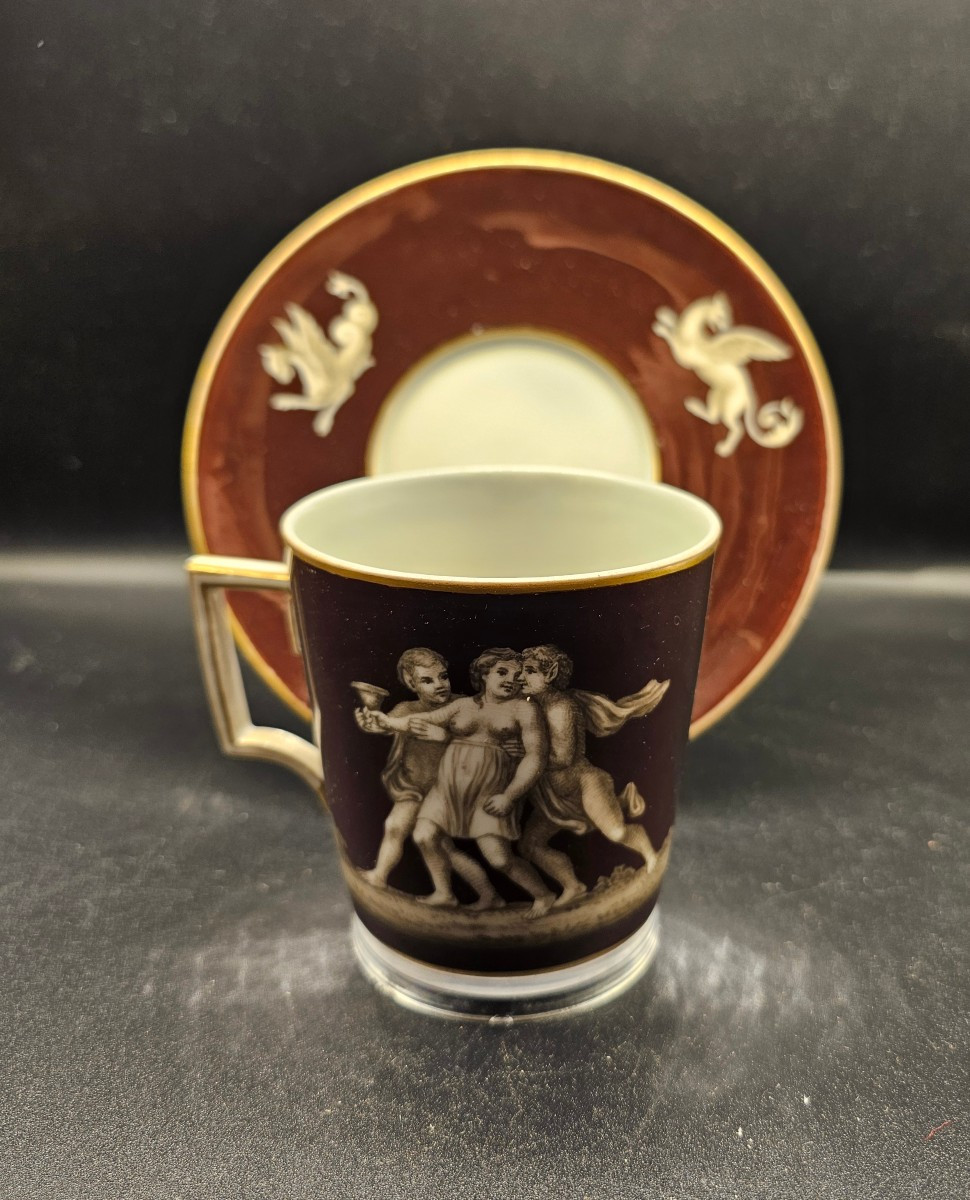 Tazza grande con piattino Real Fabbrica Ferdinandea Napoli 1790-1800 porcellana