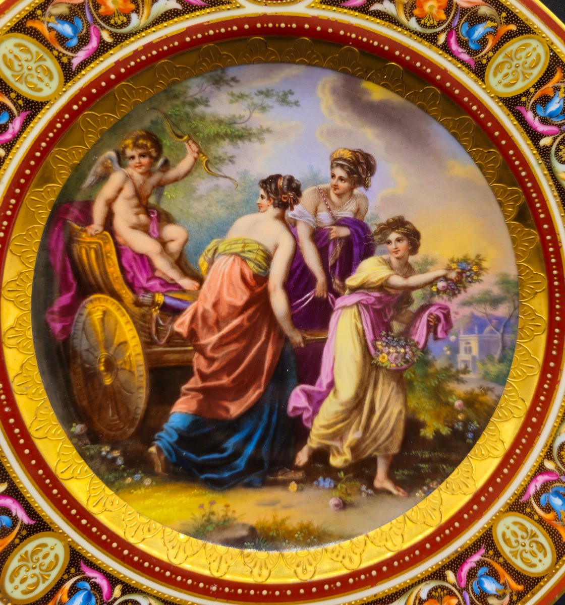 Piatto Antico in Porcellana Vienna c.1830 – Carro di Amore e Tre Grazie-photo-2