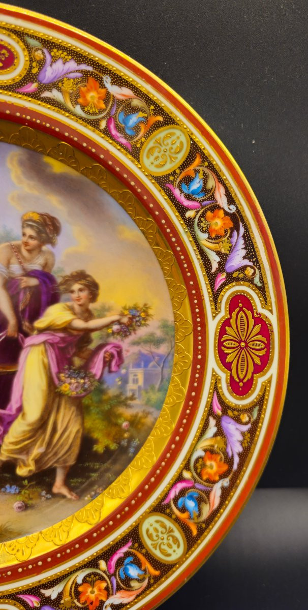 Piatto Antico in Porcellana Vienna c.1830 – Carro di Amore e Tre Grazie-photo-3