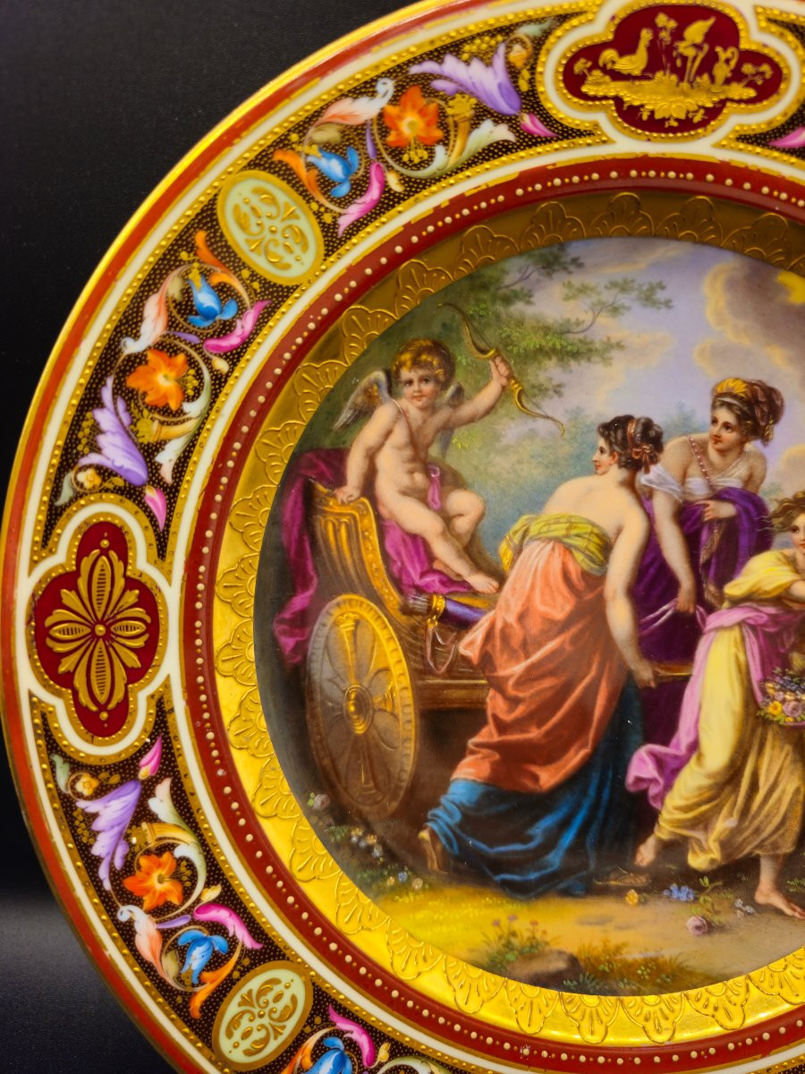 Piatto Antico in Porcellana Vienna c.1830 – Carro di Amore e Tre Grazie-photo-4