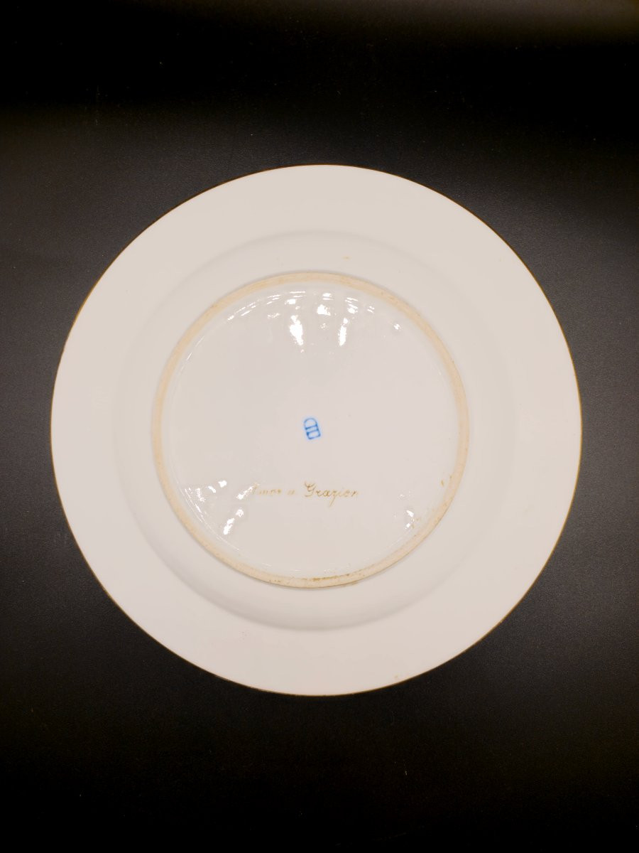 Piatto Antico in Porcellana Vienna c.1830 – Carro di Amore e Tre Grazie-photo-1