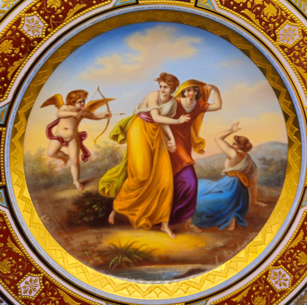 Piatto in porcellana Vienna 1825–1830, Cupido con le Tre Grazie-photo-2