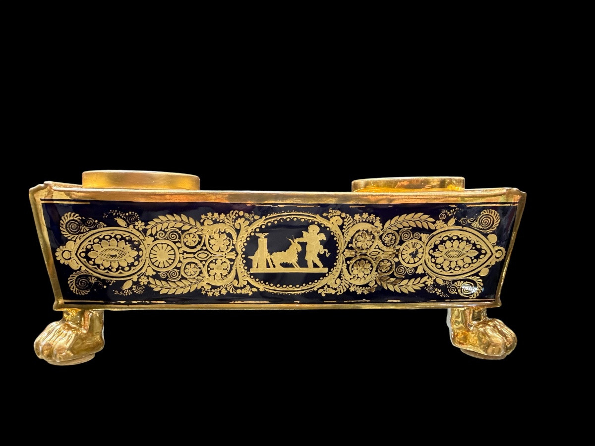 Calamaio Epoca Impero in Porcellana di Parigi, Fondo Bleu de Roi e Oro (1810-1820)-photo-4
