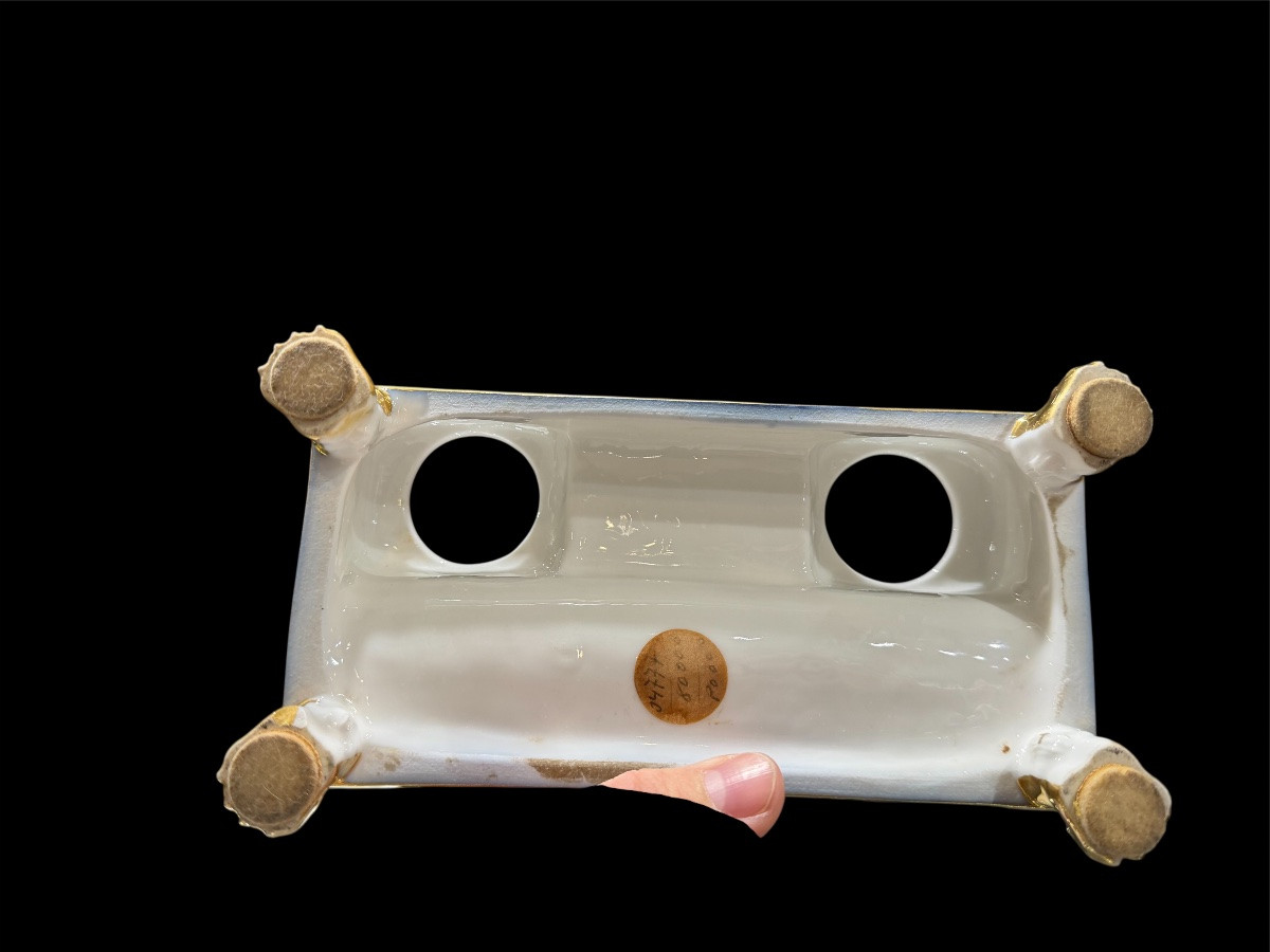 Calamaio Epoca Impero in Porcellana di Parigi, Fondo Bleu de Roi e Oro (1810-1820)-photo-2