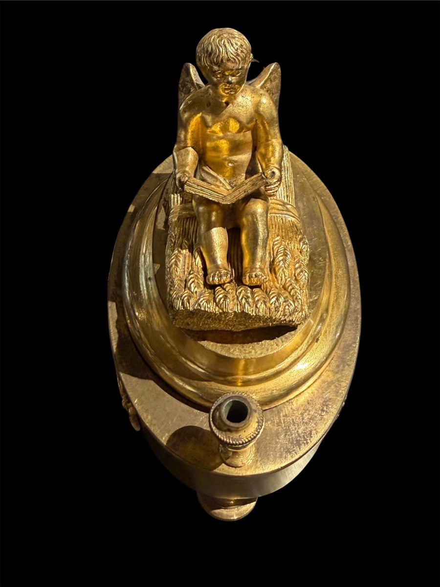 Calamaio in bronzo dorato Impero, Francia circa 1810-1820-photo-3