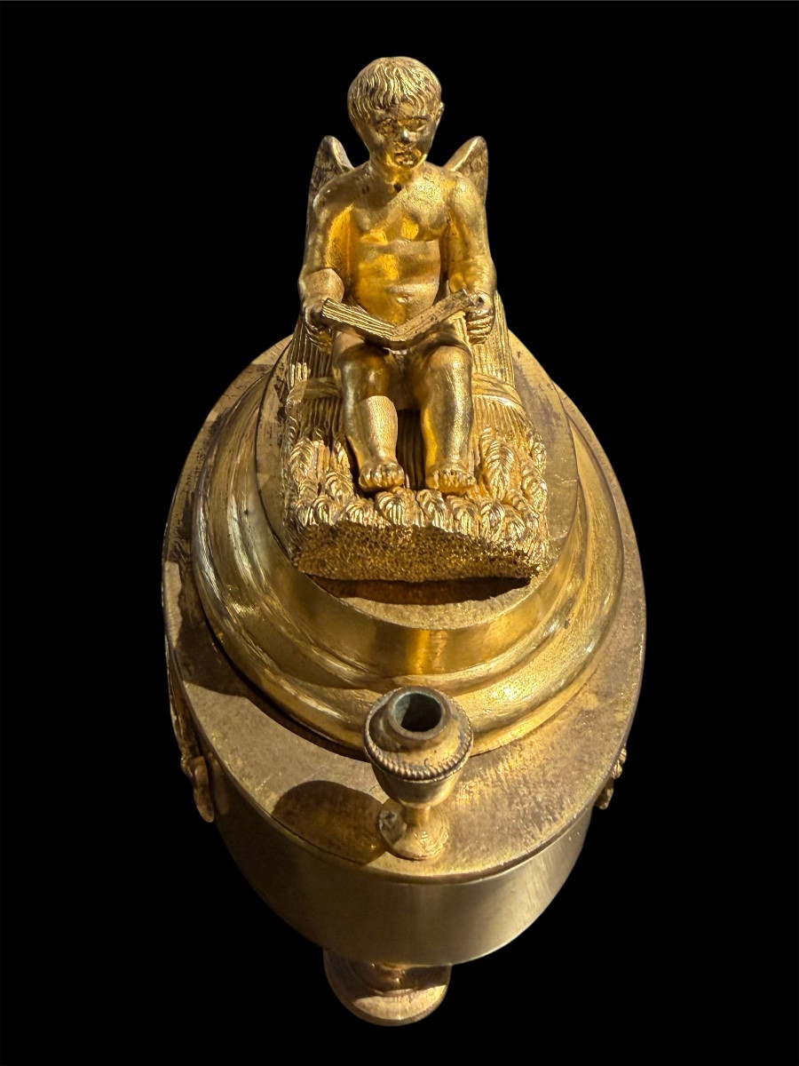 Calamaio in bronzo dorato Impero, Francia circa 1810-1820-photo-4