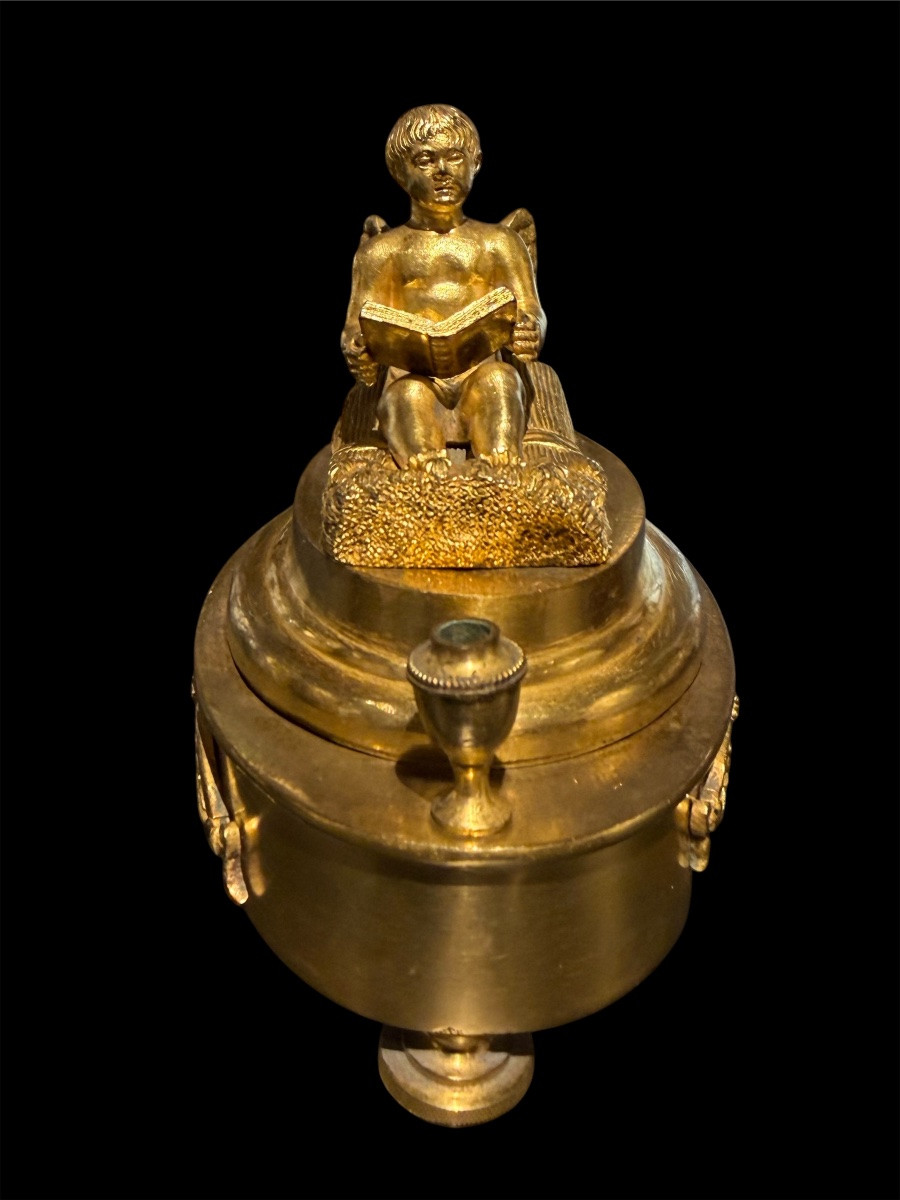 Calamaio in bronzo dorato Impero, Francia circa 1810-1820-photo-2
