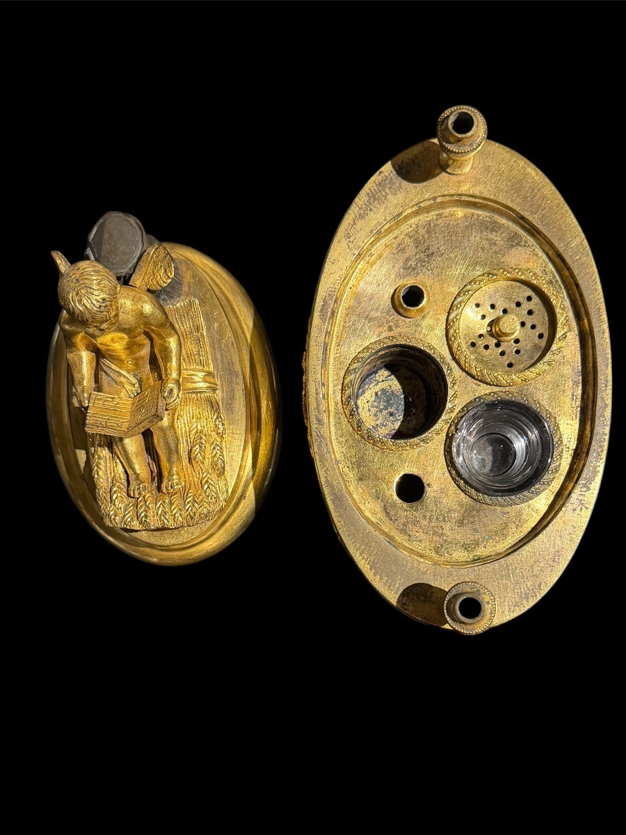 Calamaio in bronzo dorato Impero, Francia circa 1810-1820-photo-3