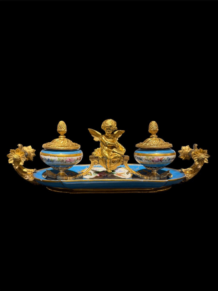 Calamaio in porcellana di Sèvres e bronzi dorati - Epoca Napoleone III