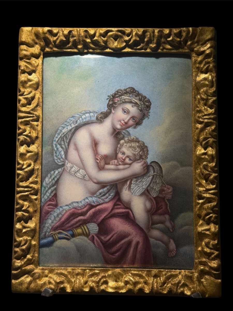 Dipinto su smalto raffigurante Venere e Amore - Epoca Neoclassica-photo-2