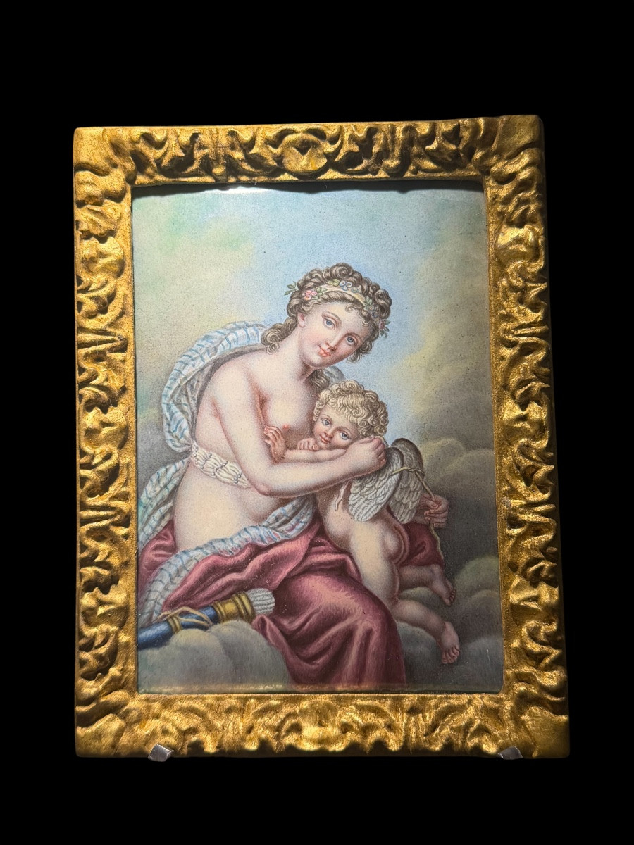 Dipinto su smalto raffigurante Venere e Amore - Epoca Neoclassica