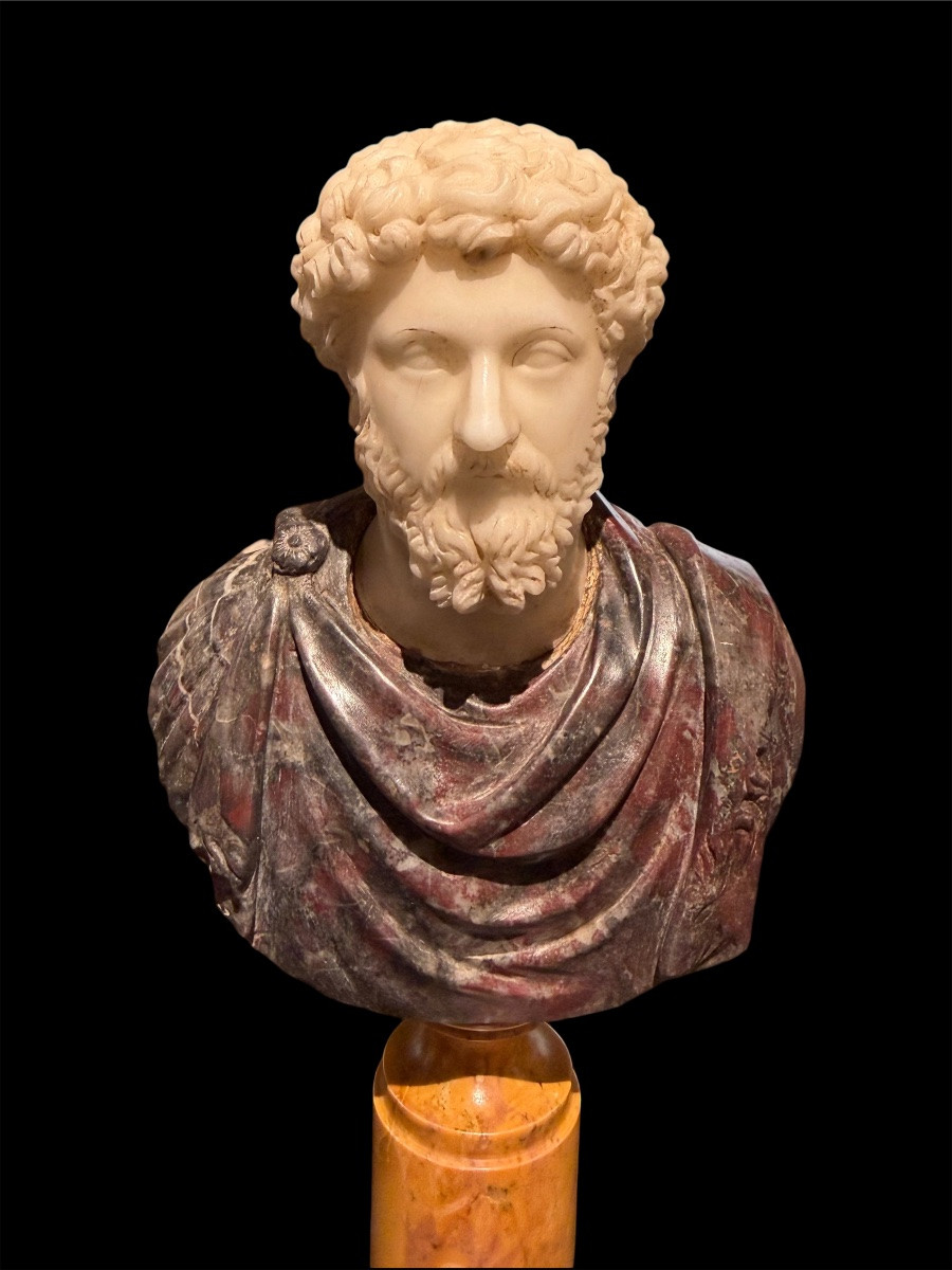 Coppia di Busti in Marmo Statuario - Marco Aurelio e Tito - Epoca Grand Tour, Fine XVII Sec-photo-1