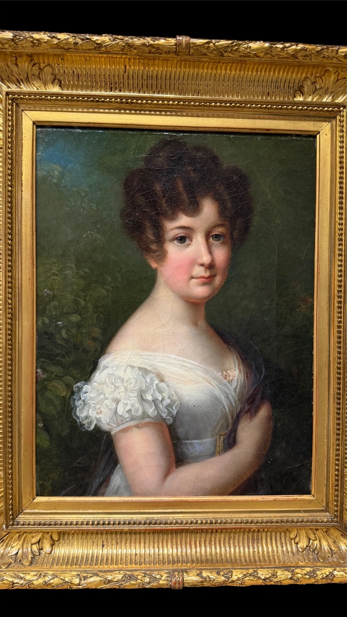 Ritratto di giovane dama, olio su tela, scuola francese epoca Impero, circa 1805–1820 -photo-3