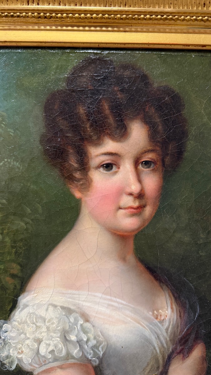Ritratto di giovane dama, olio su tela, scuola francese epoca Impero, circa 1805–1820 -photo-4