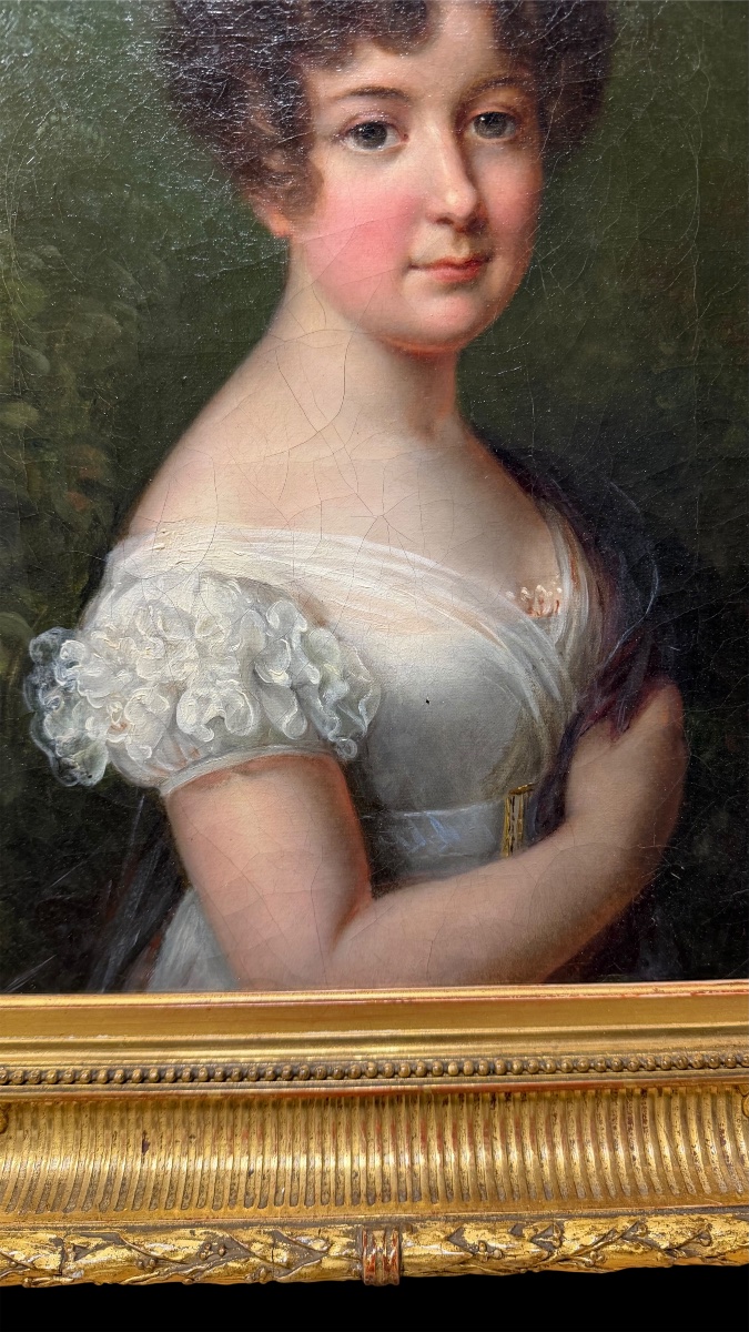 Ritratto di giovane dama, olio su tela, scuola francese epoca Impero, circa 1805–1820 -photo-1
