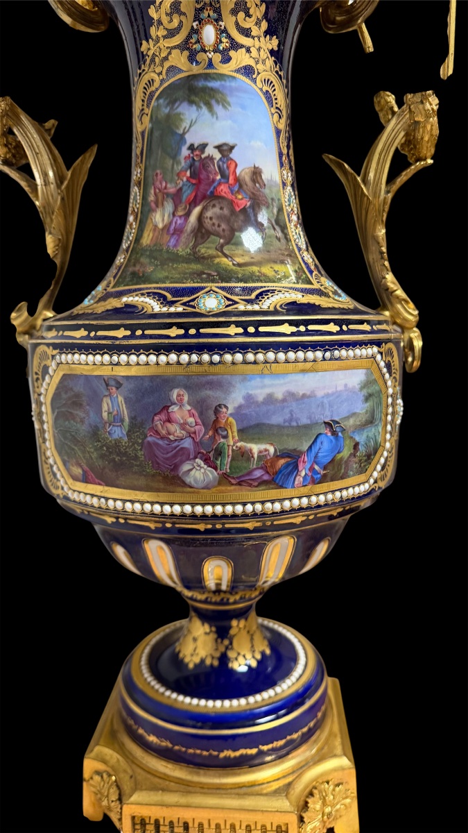 Coppia di Vasi in Porcellana di Sèvres e Bronzo Dorato, Decoro a Gioiello, 1840/1850-photo-7