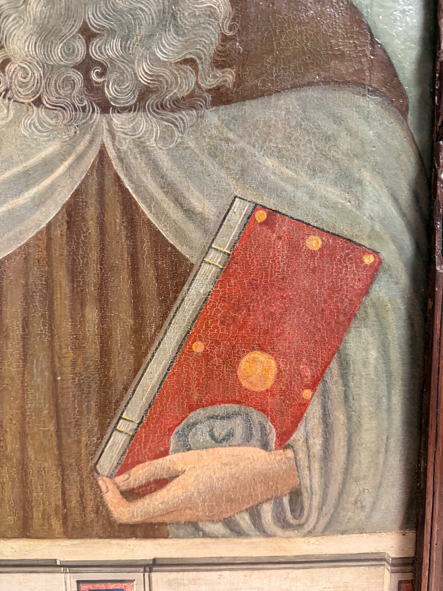 Tavola umbra del XV sec. – Sant'Antonio Abate con Tau e libro, cornice coeva intagliata-photo-2
