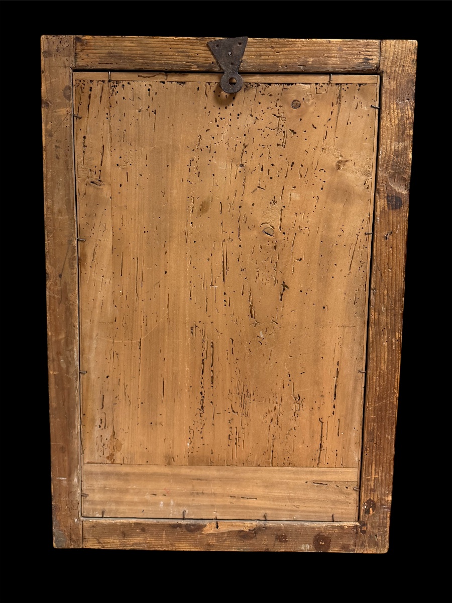 Tavola umbra del XV sec. – Sant'Antonio Abate con Tau e libro, cornice coeva intagliata-photo-3