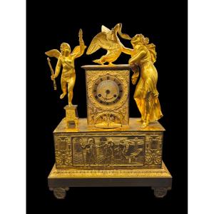 Pendola Leda e il Cigno Impero in Bronzo Dorato al Mercurio, Francia Inizi XIX Secolo