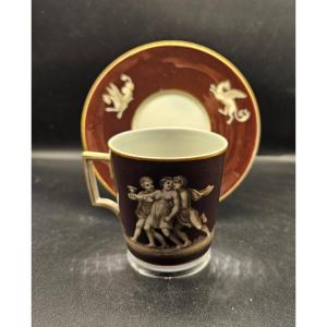 Tazza grande con piattino Real Fabbrica Ferdinandea Napoli 1790-1800 porcellana