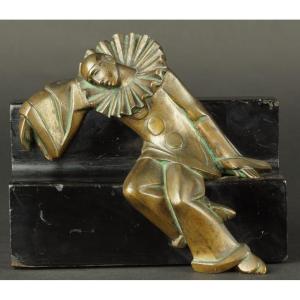 Pierrot Unplugged, Bronze, Wood, Art Deco, 1920s-30s.