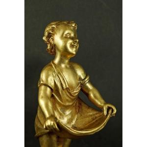 Young Girl Serving Spices, Gilt Bronze, 19th Century.