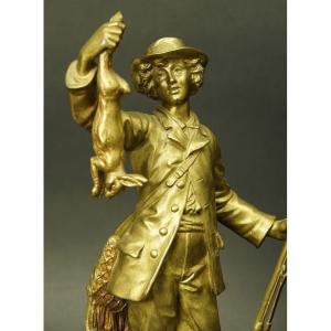 Hunter With Hare, Cg Ferville - Suan, Bronze, France, 19th Century.