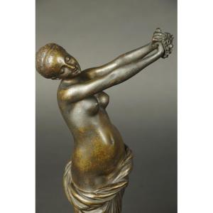 Half-nude Female, F. Sanzel (1829-1893), Bronze, Second Half Of The 19th Century.