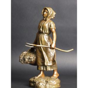 The Farmer's Wife, Henryk Kossowski (1855-1921) - Polish Sculptor, Bronze, 20th Century