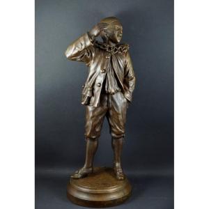 Pierrot With A Fly, E. Engler, Bronze, Late 19th Century.