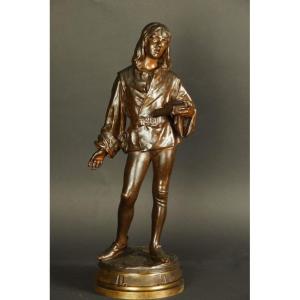 Luther's Pupil "panem Propter Deum", Bronze, Friedrich Beer (1846 - 1912), 19th Century.