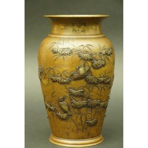 Vase With Birds, Bronze, Japan, Meiji Period (1868-1912)