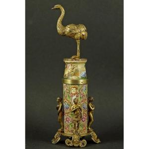 Small Toothpick Pot, Silver And Enamel, Vienna, Second Half Of The 19th Century, Circa 1870