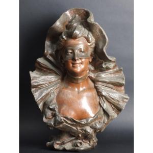 Woman With Mask, François Piquemal, Metal, France, 19th/20th Century