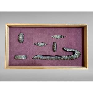 Sabre Mount, Six Pieces In A Suite In Solid Silver With Decor Of Foaming Waves. 