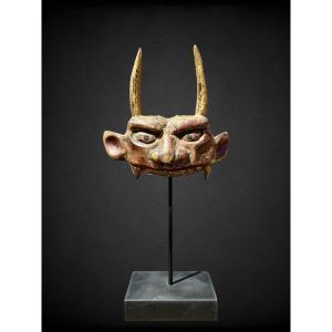 Carved Wooden Maetate Depicting An Oni Head - Edo Period (1603 - 1868).