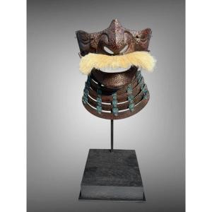 Half Samurai Mask Mempo - In Tataki Nuri Lacquer Edo Period (1603 - 1868).