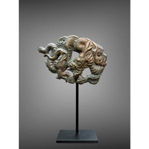 Maedate Stamped And Finely Engraved Copper Depicting A Dragon In Clouds - Edo Period. 