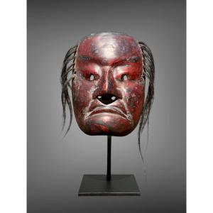 Kagura Mask, Demon Type, In Carved Monoxide Wood - Edo Period (1603 - 1868).