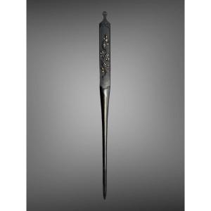 Shakudo Kogai Decorated With A Plum Blossom Branch, With Nbthk Certificate - Edo.
