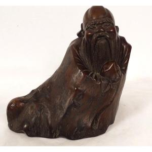 Statue Sculpture Wood Root God Longevity Shou Lao Shouxing China Twentieth