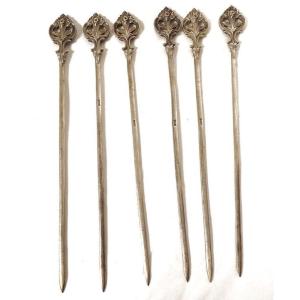 6 Skewer Spades Hâtelets Foreign Sterling Silver Egypt 280gr Early 20th Century