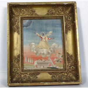 Painting Ascension Virgin Mary Silk Embroidery Golden Frame I Empire XIXth