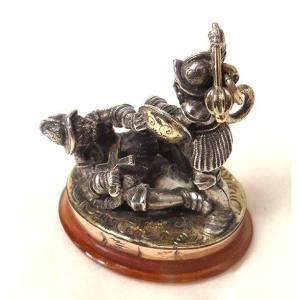 Stamp Seal Miniature Silver Soldiers Agate Châtelaine XIXth Century