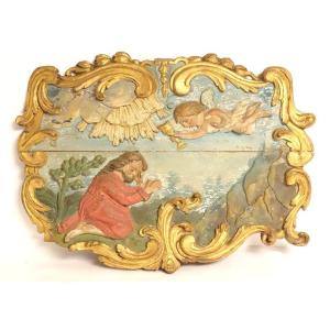 Panel Polychrome Carved Wood Panel Prayer Character Cherub Seventeenth