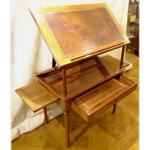 La Tronchin Table Architect's Office Mahogany Leather Drawer XIXth Century
